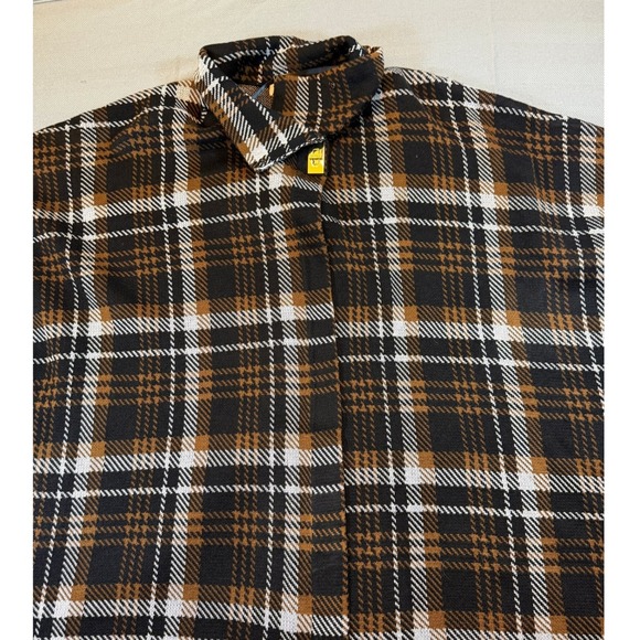 Calvin Klein Jackets & Blazers - Calvin Klein Womens Plaid Knit Cape Mock Neck Turn-Lock Clasp Black Brown L/XL